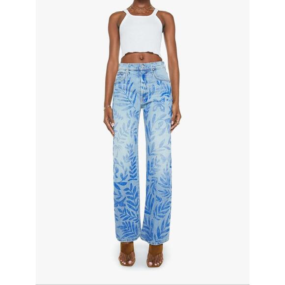 MOTHER Denim - NEW MOTHER lasso sneak high rise wide-leg jeans in pressed leaves